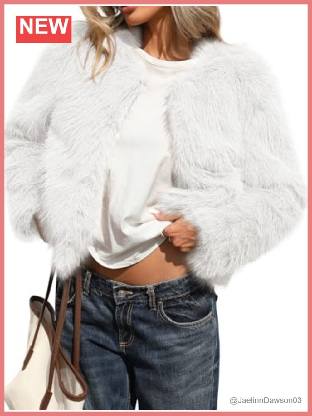 Fluffy Faux Fur Cropped Coat with Hooks and Pockets Long Sleeve